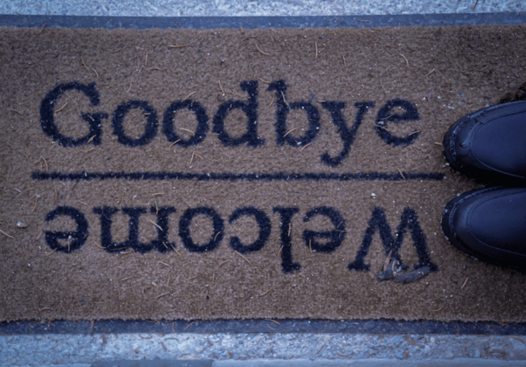 Goodbye and Welcome on a doormat